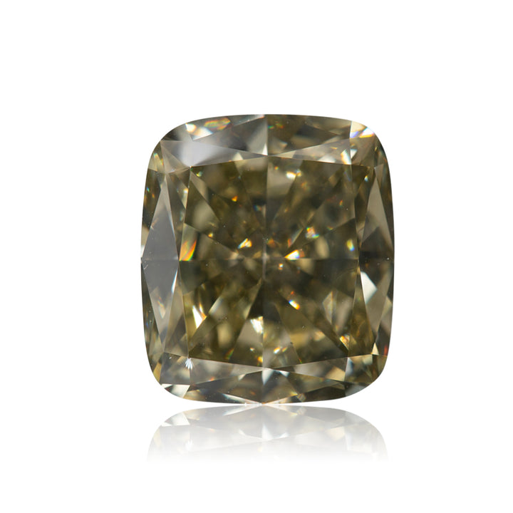 5.12 Carat Fancy Intense Yellowish Olive Cushion Diamond