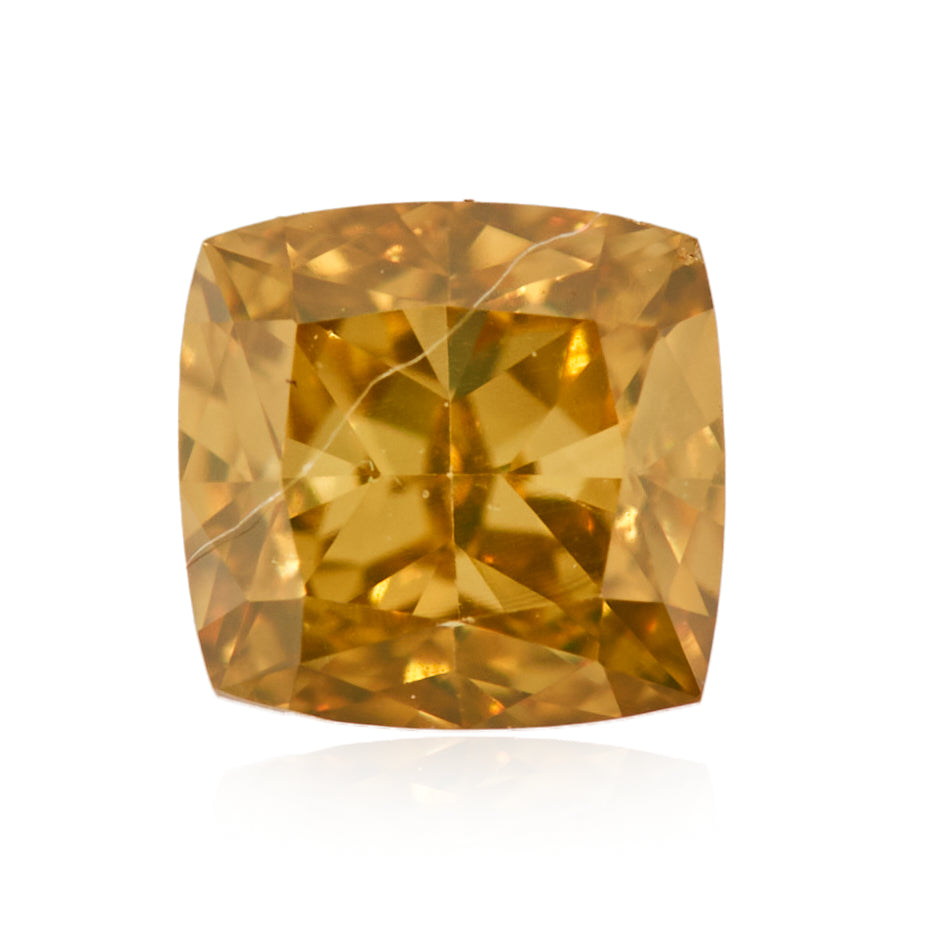 0.29 Carat Fancy Intense Greenish Orangy Yellow Cushion Diamond